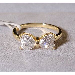 2 Carat Moissanite Heart Bow Ring Gold Plated Sterling Silver Size 7 NWT